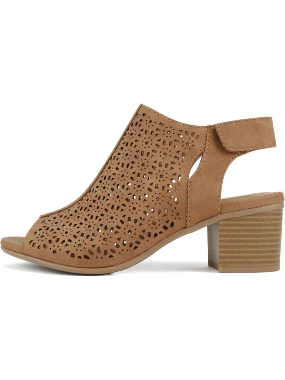 Women’s Peep Toe Caged Ankle Booties - Laser Cut Geometric Design, Low Heel
